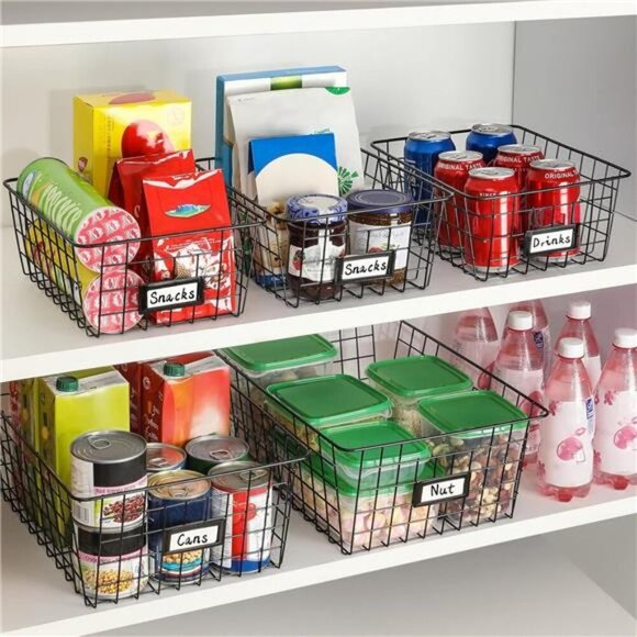 Wire Storage Baskets Set of 6 Kitchen Pantry Organizer Bathroom Cabinet Shelf - Picture 2 of 7